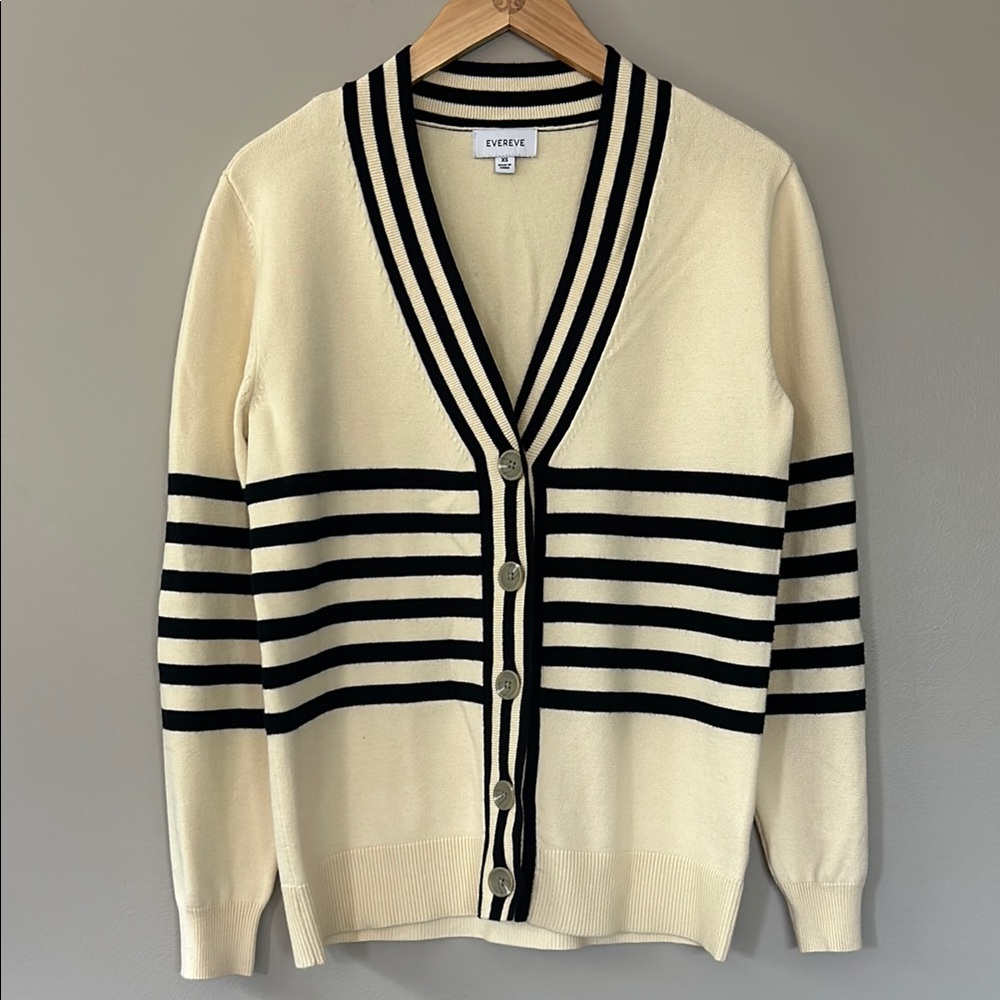 Evereve Joelle Striped Boyfriend Cardigan Size XS Oatmeal (Cream)/Black